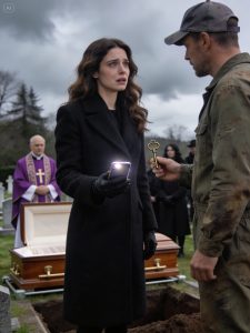 At my mother’s funeral, the last thing I expected was for the gravedigger to step away from the crowd, pull off his gloves, and motion for me to come closer as if we were discussing some quiet family matter. His name tag read Earl, and his face looked older than the cemetery itself. He kept his voice low.  “Ma’am,” he said, glancing toward the casket, “your mom paid me to bury an empty coffin.”  I stared at him, convinced grief had made me hear wrong. “Stop fooling around.”  Earl didn’t smile. Instead, he slipped something cold into my hand. A brass key. Tiny black numbers were stamped on the metal tag attached to it: 16.  “Don’t go home,” he whispered. “Go to Unit 16. Right now.”  Before I could ask what he meant, my phone buzzed. I looked down and felt my stomach twist. A message from Mom appeared on the screen.  Come home alone.  My mother had been dead for six days. I had personally identified her body at St. Joseph’s. I had signed the insurance forms. I had spent the morning shaking hands with people who kept telling me she was in a better place. And now her name glowed on my phone as if she had simply gone out for groceries.  I looked up, but Earl was already walking back toward the grave. The pastor continued speaking. My aunt Linda cried into a tissue. No one else seemed to notice anything unusual.  I should have told someone. Instead, I slipped the key into my purse, walked to my car, and drove away from my own mother’s burial before the first shovel of dirt touched the coffin.  Unit 16 was located at a storage facility on the outskirts of town, twenty minutes from the cemetery and about a mile from the interstate. The place looked nearly deserted—just long rows of metal doors and a flickering office sign that read SAFELOCK STORAGE. My hands shook so badly I dropped the key twice before finally getting it into the lock.  When the lock clicked open, I lifted the door about three feet and froze.  Inside there was no furniture. No boxes. No old winter coats.  Instead, there was a folding chair, a lantern, three gallons of water, a legal file box, and sitting on the chair was my mother’s navy-blue handbag—the same one she had supposedly been carrying the night she died.  An envelope was taped to the purse with my name written across it in her handwriting.  For Emily. If you’re reading this, they lied to you first.  And just as I reached for it, I heard tires crunch behind me…  To be continued in comments 👇 Voir moins